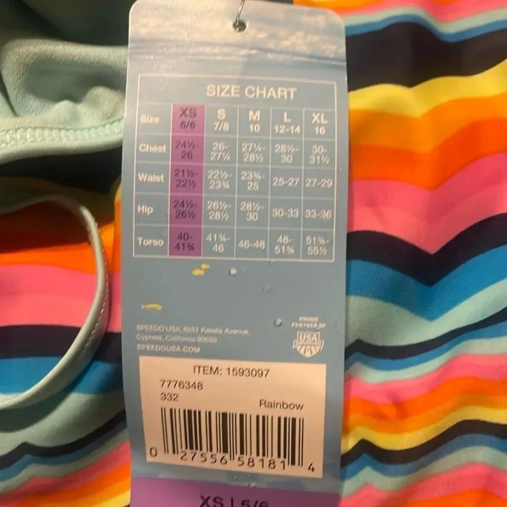 #17 Speedo youth bathing suit blue, orange, pink X- Small Size 5/6 1 piece NWT